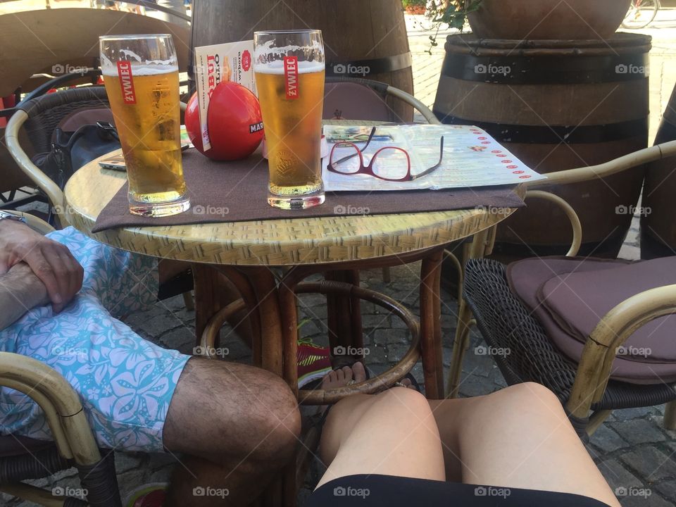 Relaxing with beer after a long walk