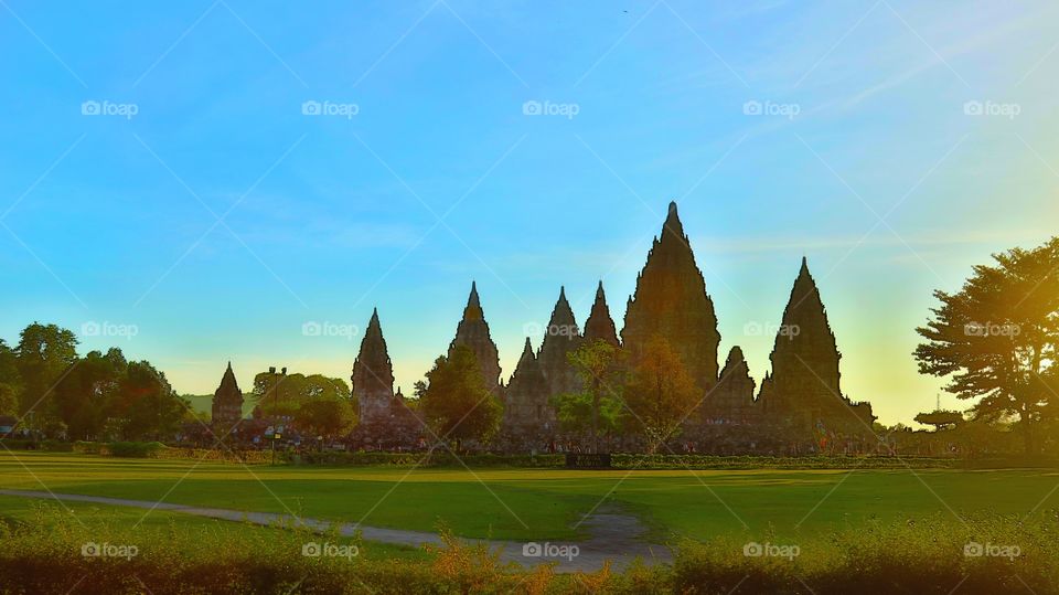 Sunset at Prambanan temple near Jogjakarta, Indonesia