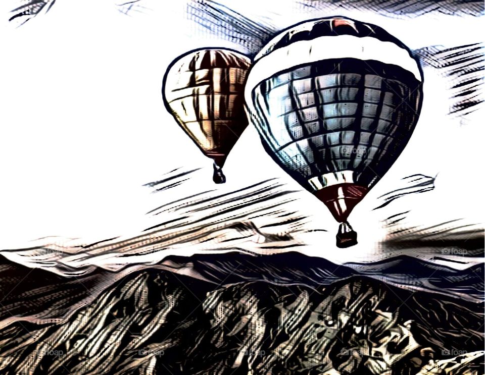 Air balloon in mountain art illustration image