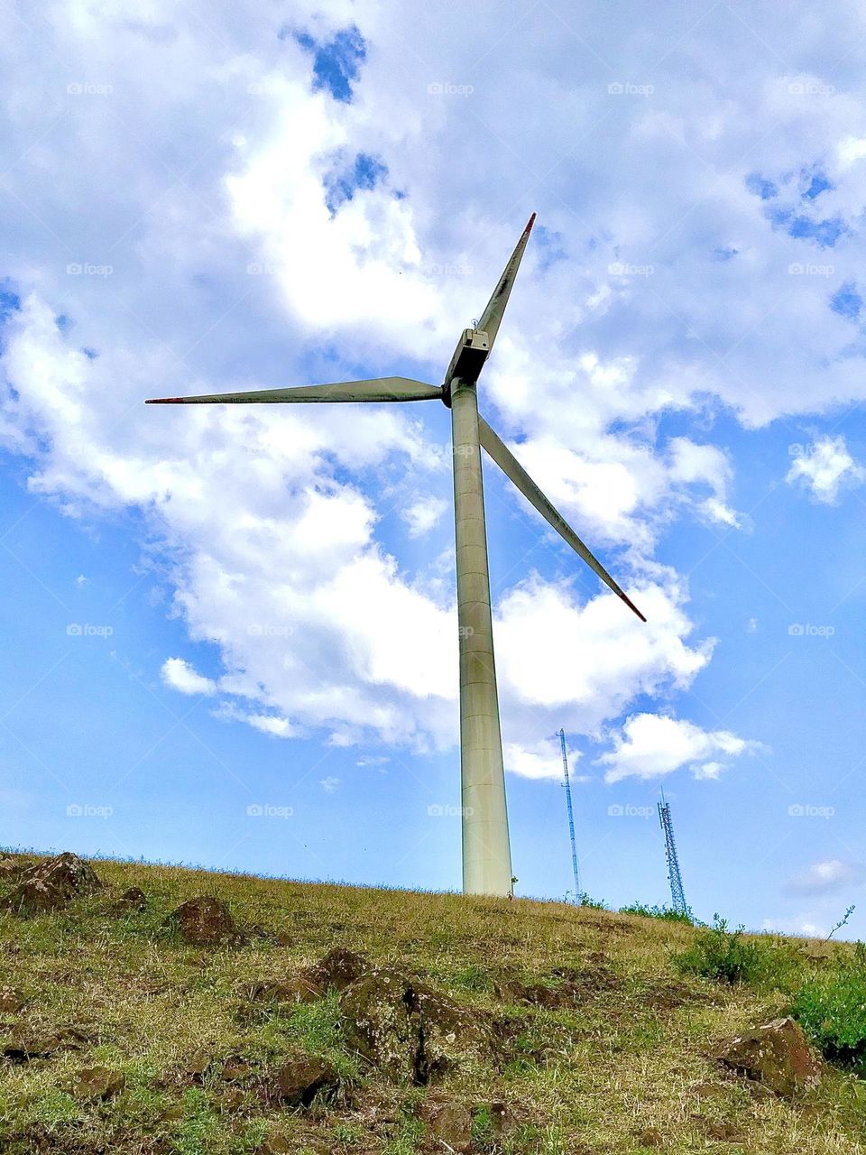 environment fuel and power generation Wind Turbine turbine alternative energy Wind power renewable energy sky environmental conservation Field landscape Land Low angle view Nature cloud - sky day no people rural scene Plant Grass in Ngong, Kenya