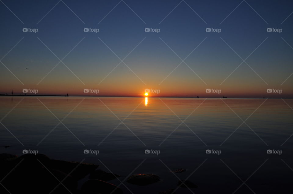 sunrise over the Baltic sea coast in Poland