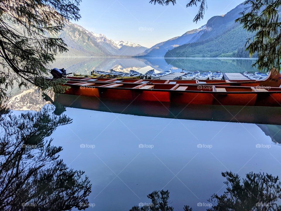 canoes on the lake ready for use