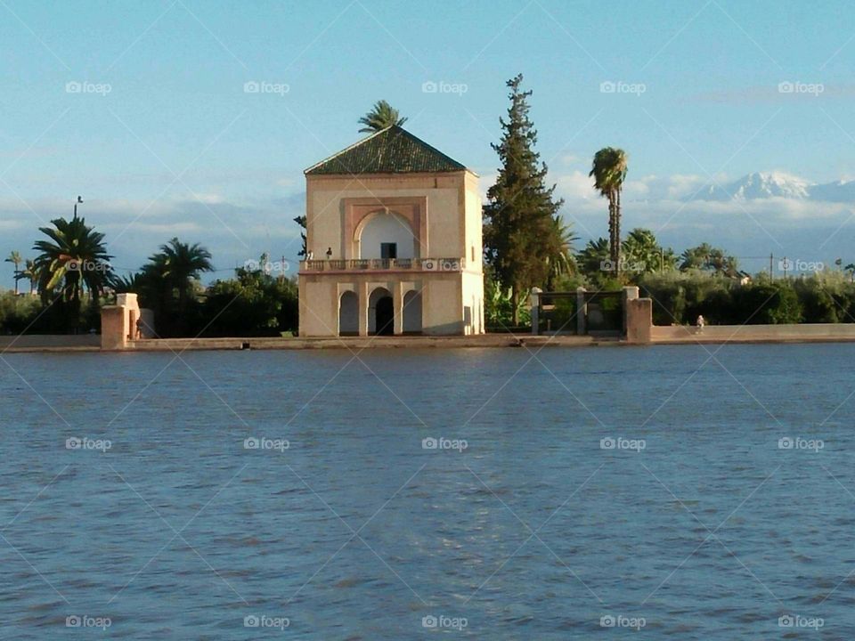 Famous Menara Garden at marrakech city in Morocco.