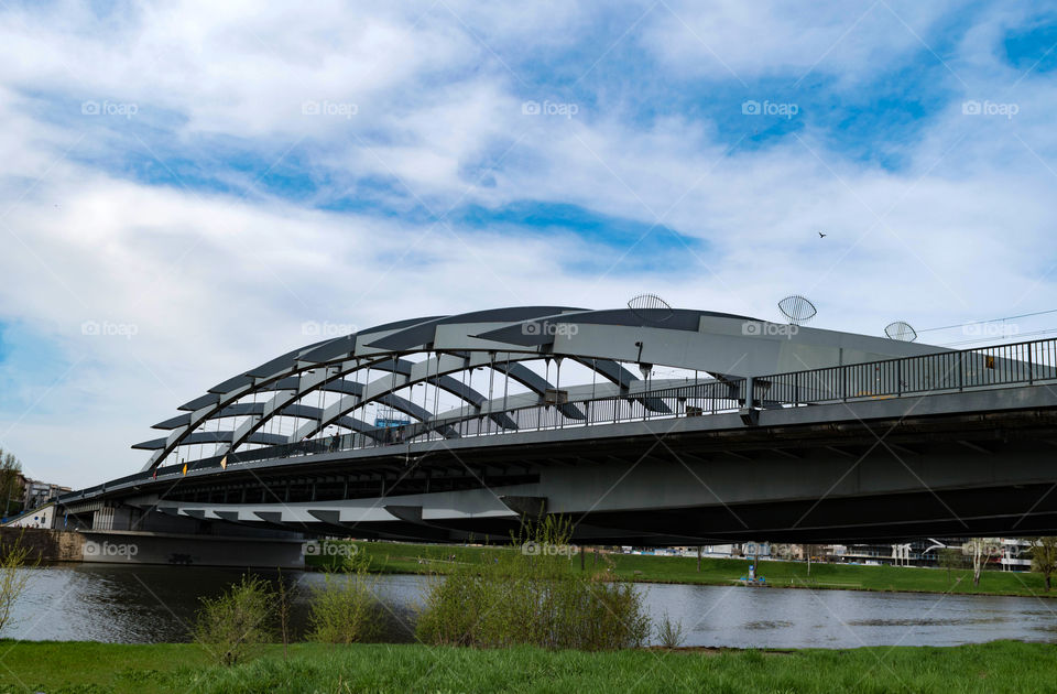 Modern bridge, Krakow Podgorze, Poland. Vistula river