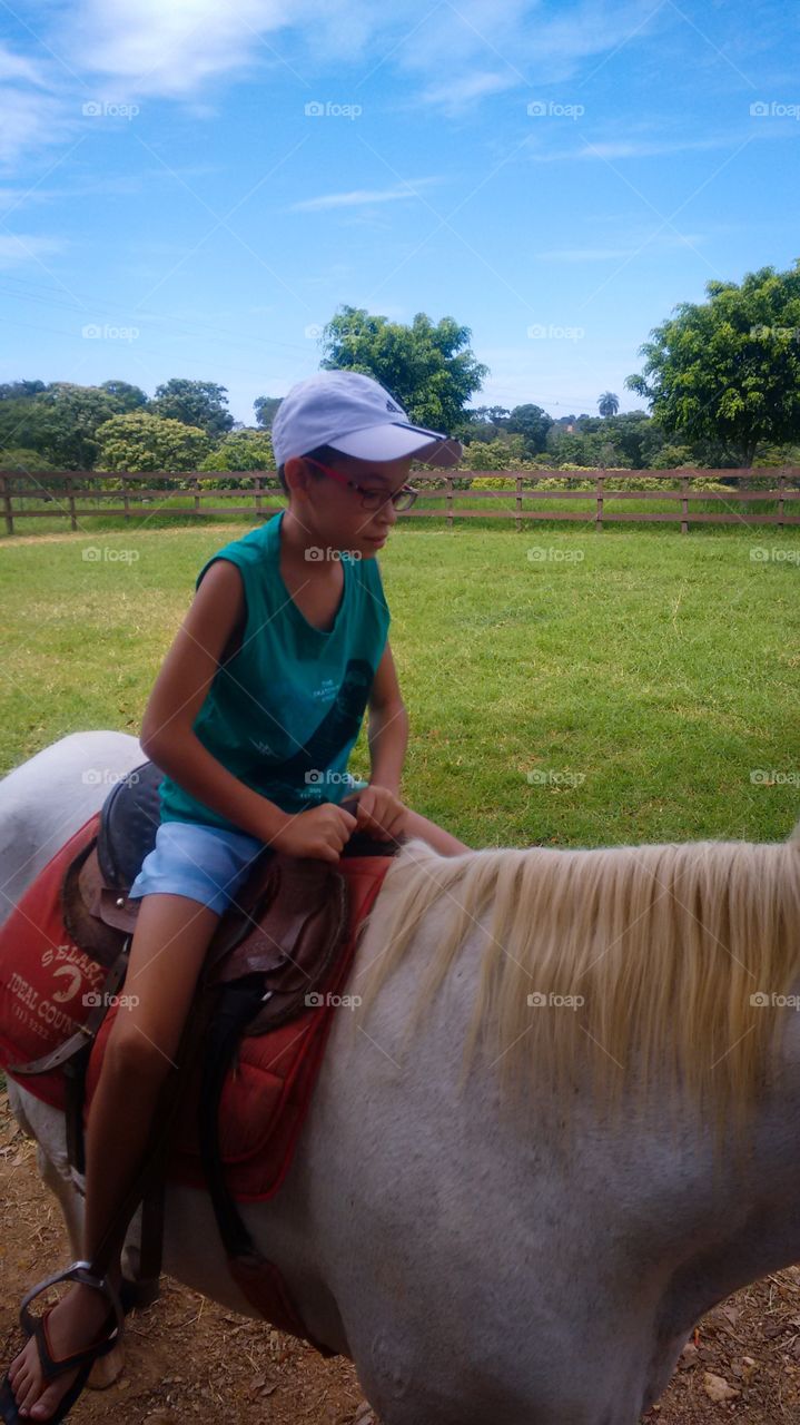 Little boy riding a horse