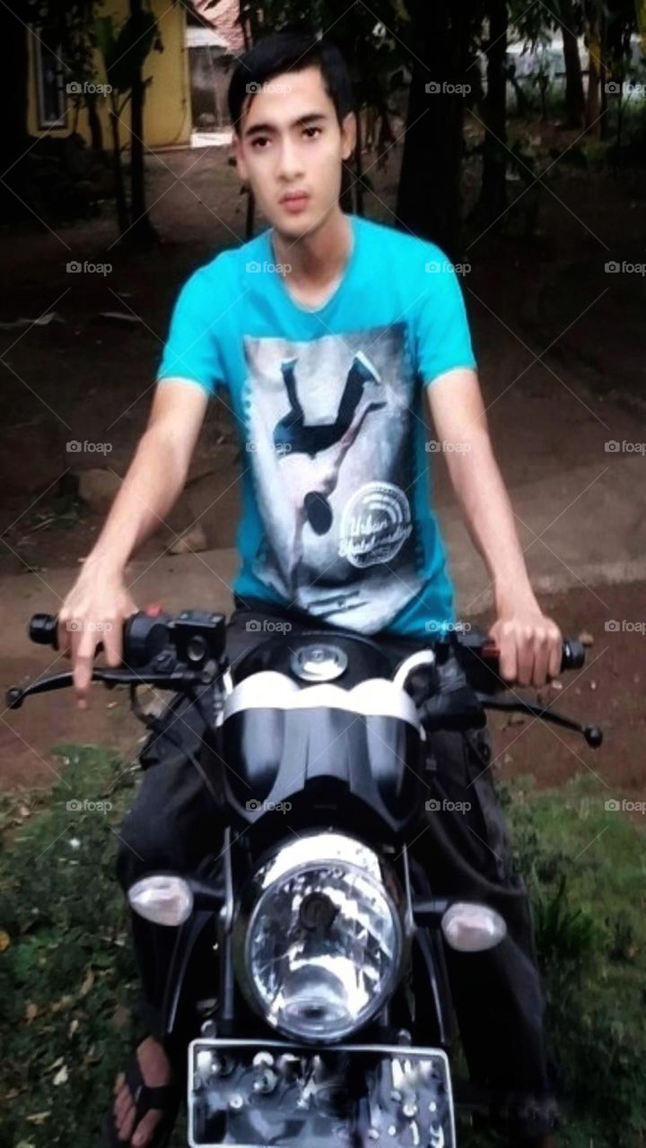 Cool style of men on motorbike