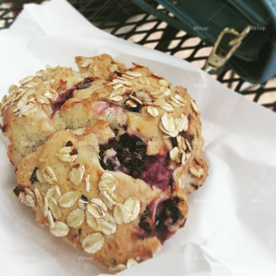 Blueberry scone covered in oats