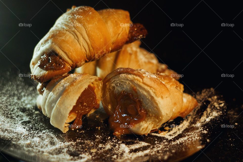 Delicious homemade croissant, filled with dulce de leche