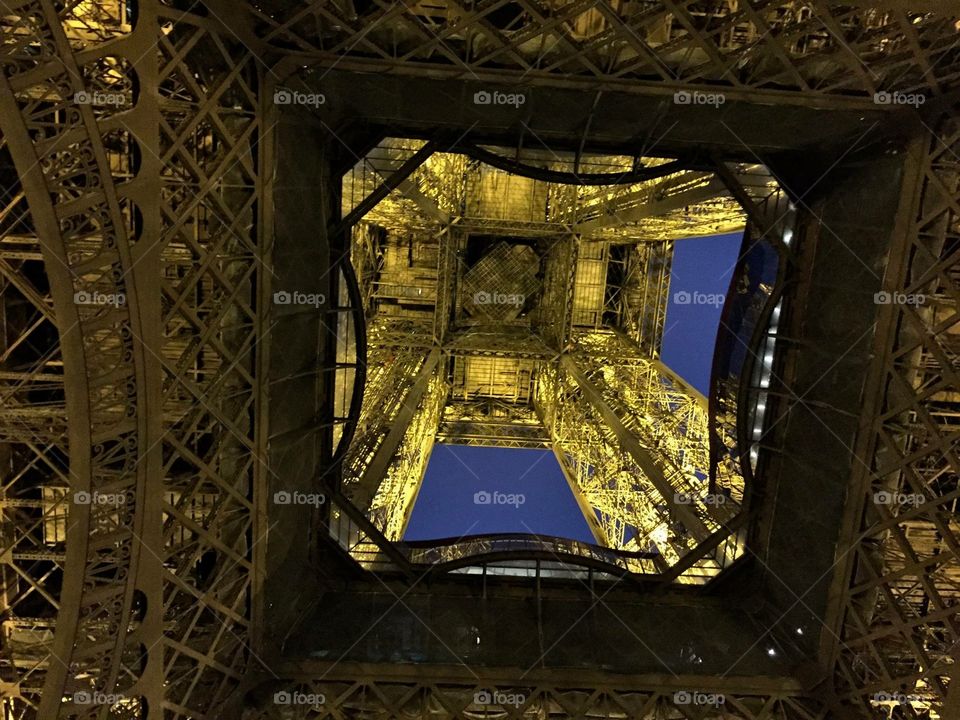 View looking up the Eiffel Tower