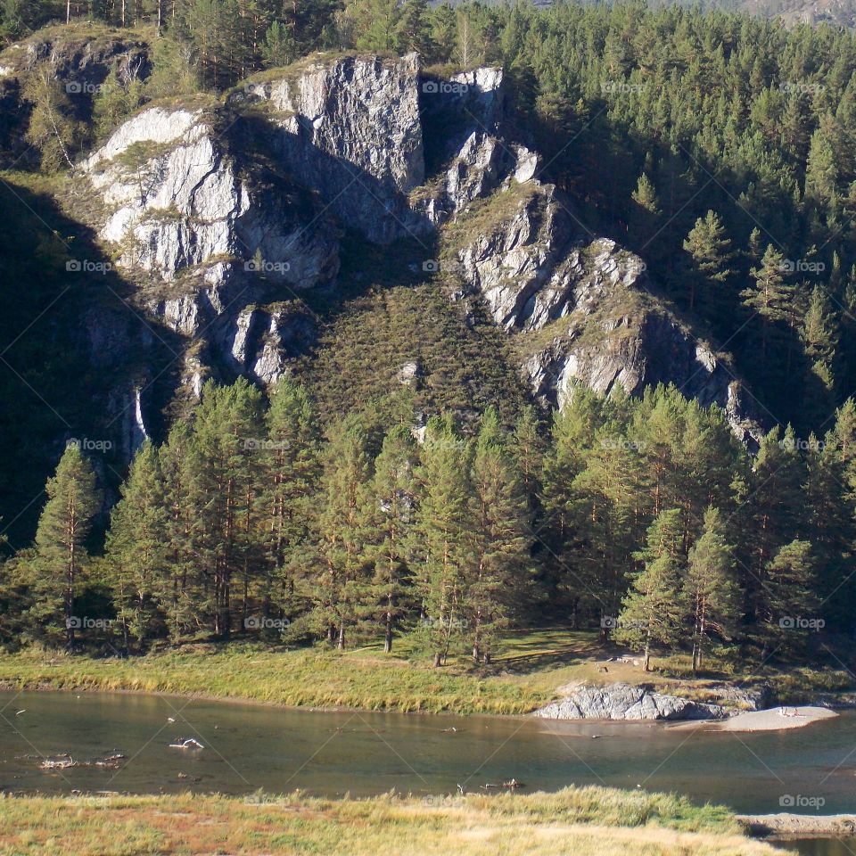 The river Chemal under mount Beshpec. The natural monument is protected by the state. 