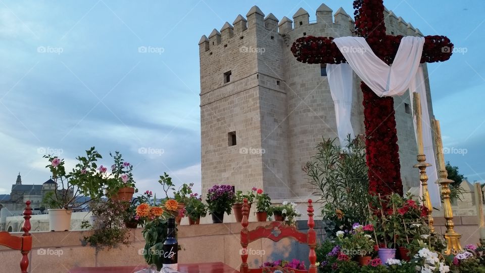 May celebrations at Córdoba. A cross of May near the Calahorra, a muslim defense tower at Córdoba (Spain)