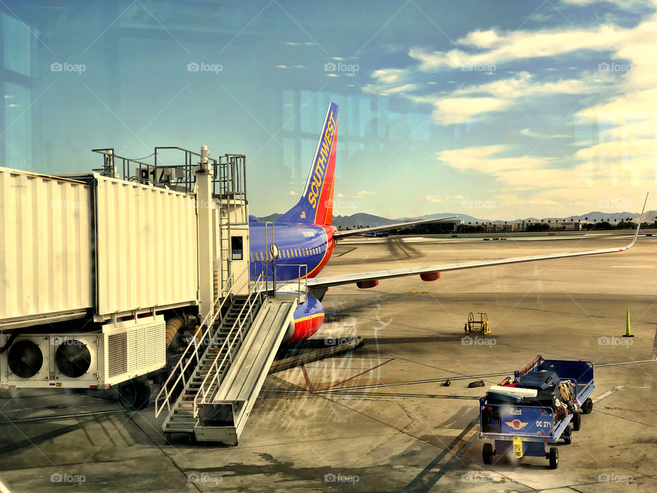 Southwest Airlines parked plane in Las Vegas airport