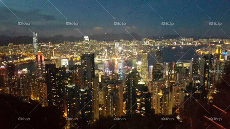 View of Hong Kong City at night from Victoria's Peak