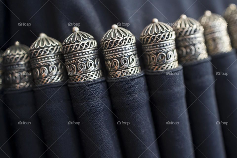 Macro shot of traditional Caucasian pocket for bullets