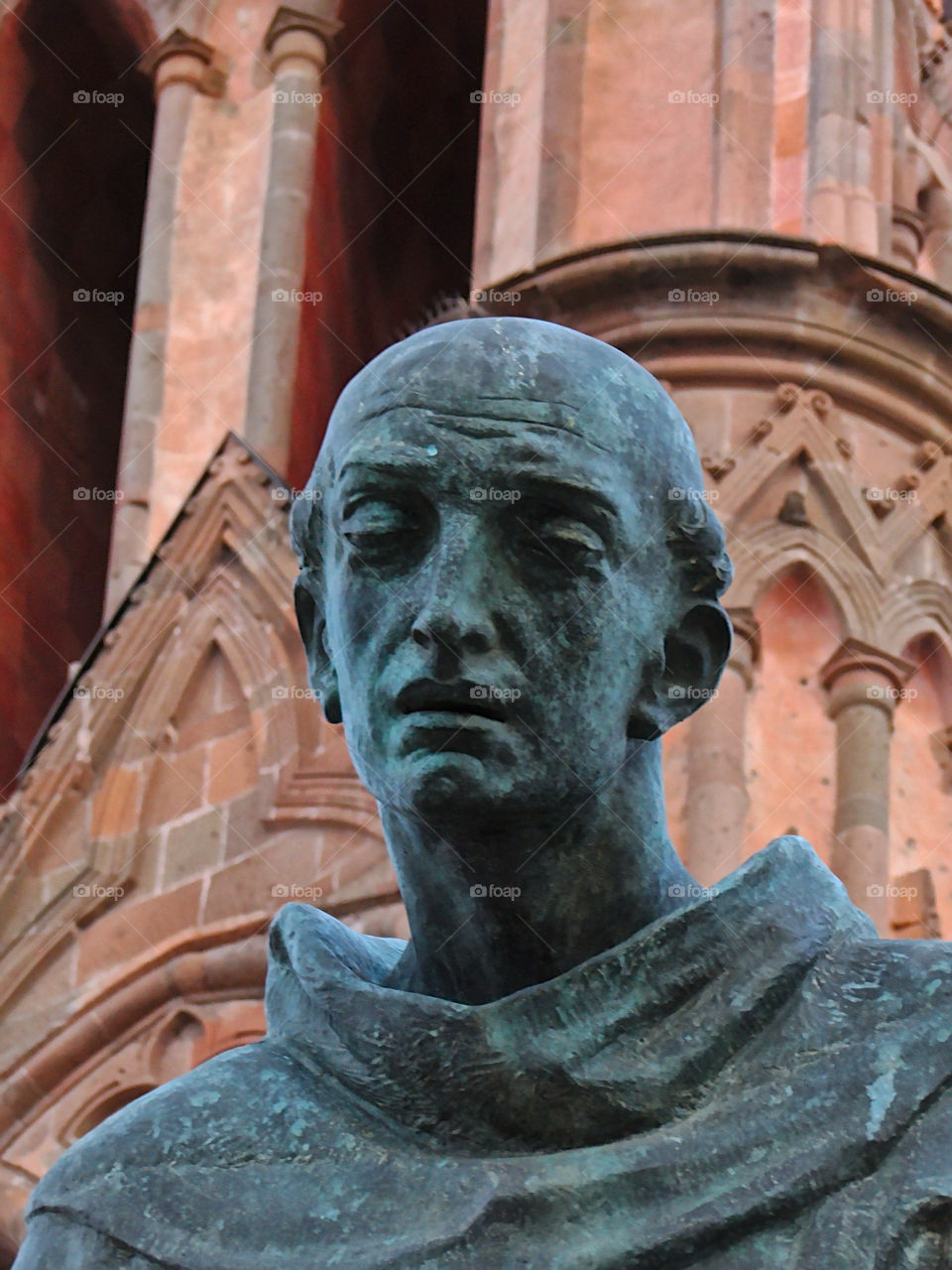 Statue of Fray Juan de San Miguel at the "Parroquia de San Miguel Arcangel" in San Miguel de Allende, Guanajuato, Mexico