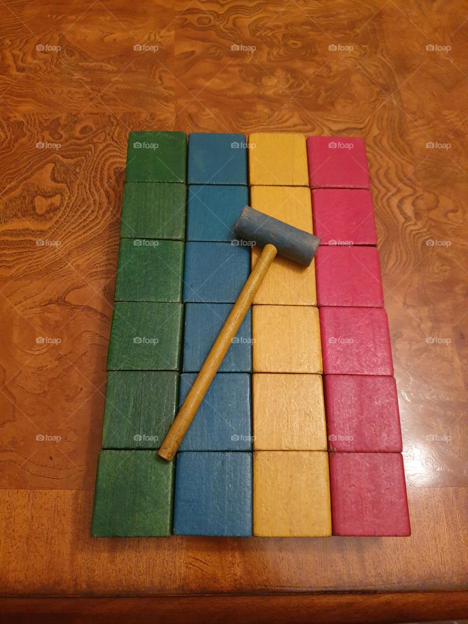 building blocks and hammer