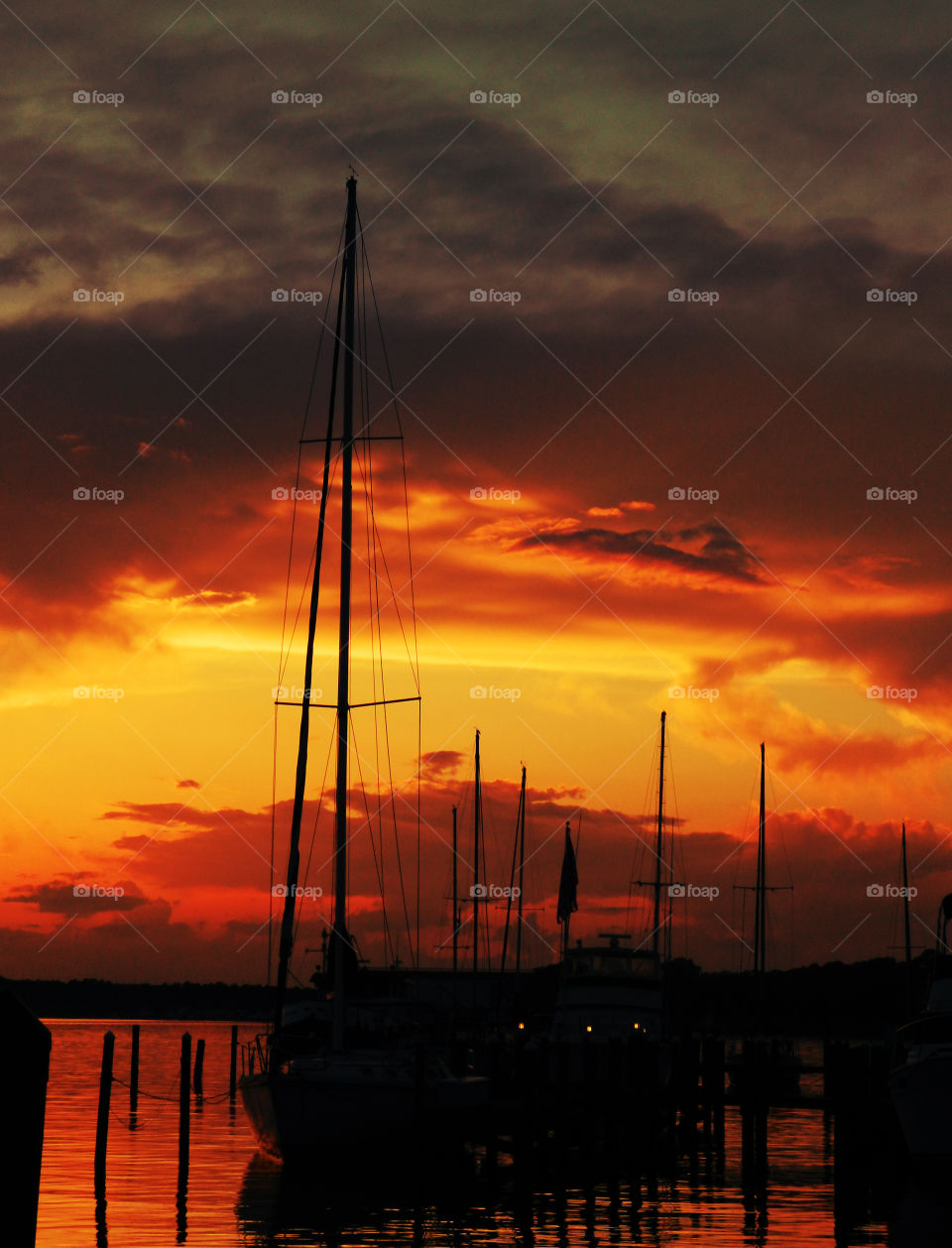 Silhouette of boat at sea