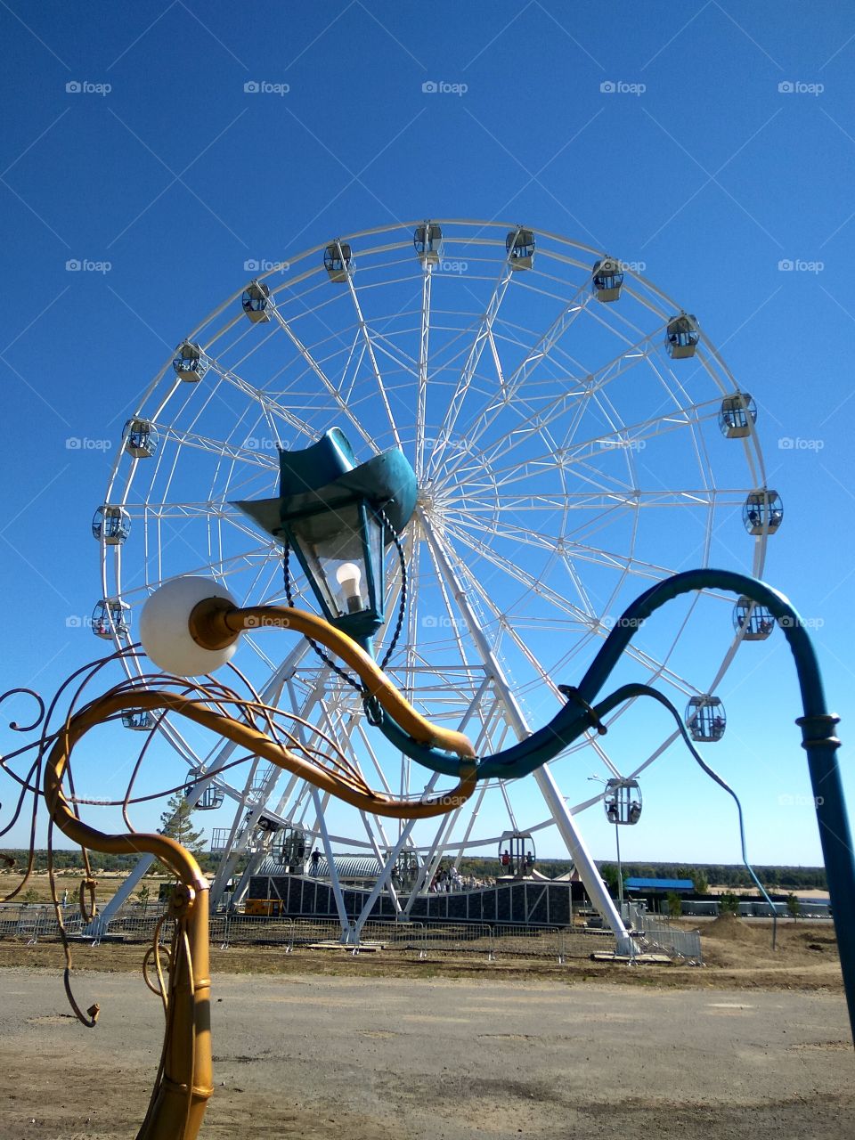 Funny lights in the park. Ferris wheel