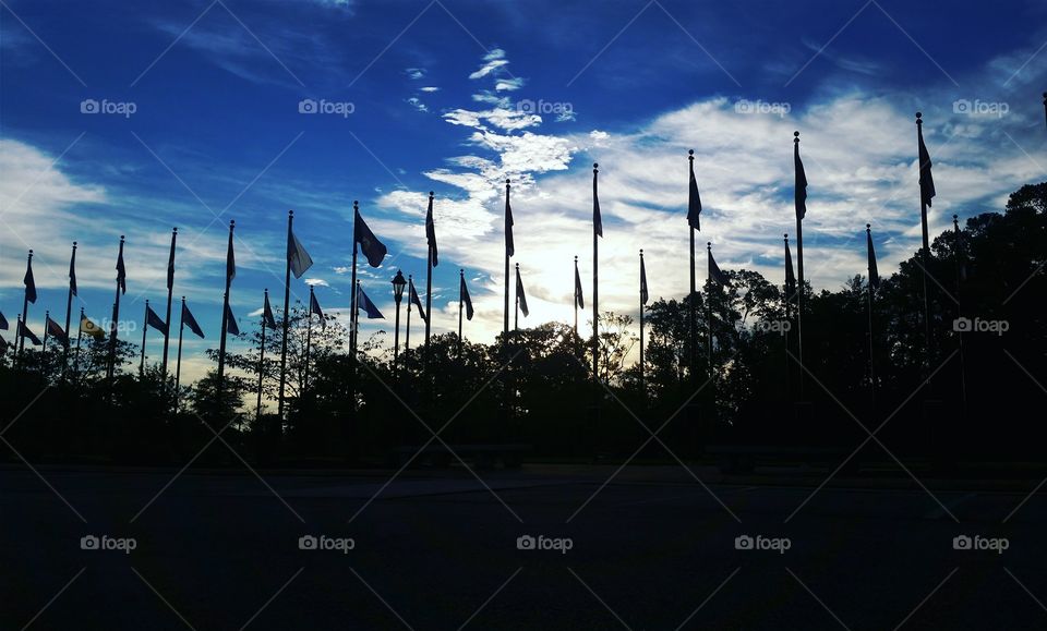 flags at sunrise