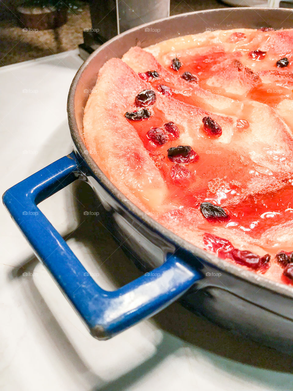 Bread pudding in a blue container 
