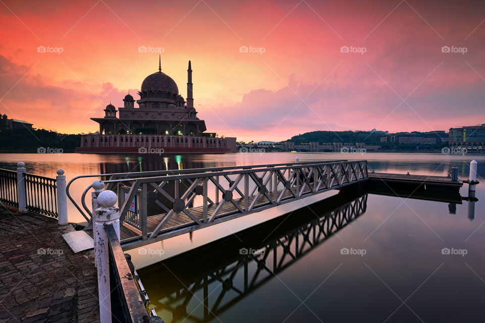 Beautiful sunrise view over Putra Mosque, Putrajaya Malaysia