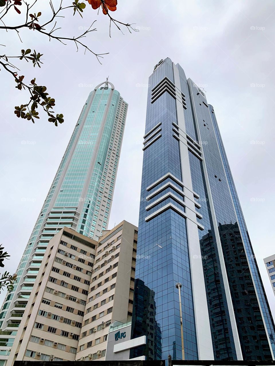 Buildings seen from the ground up