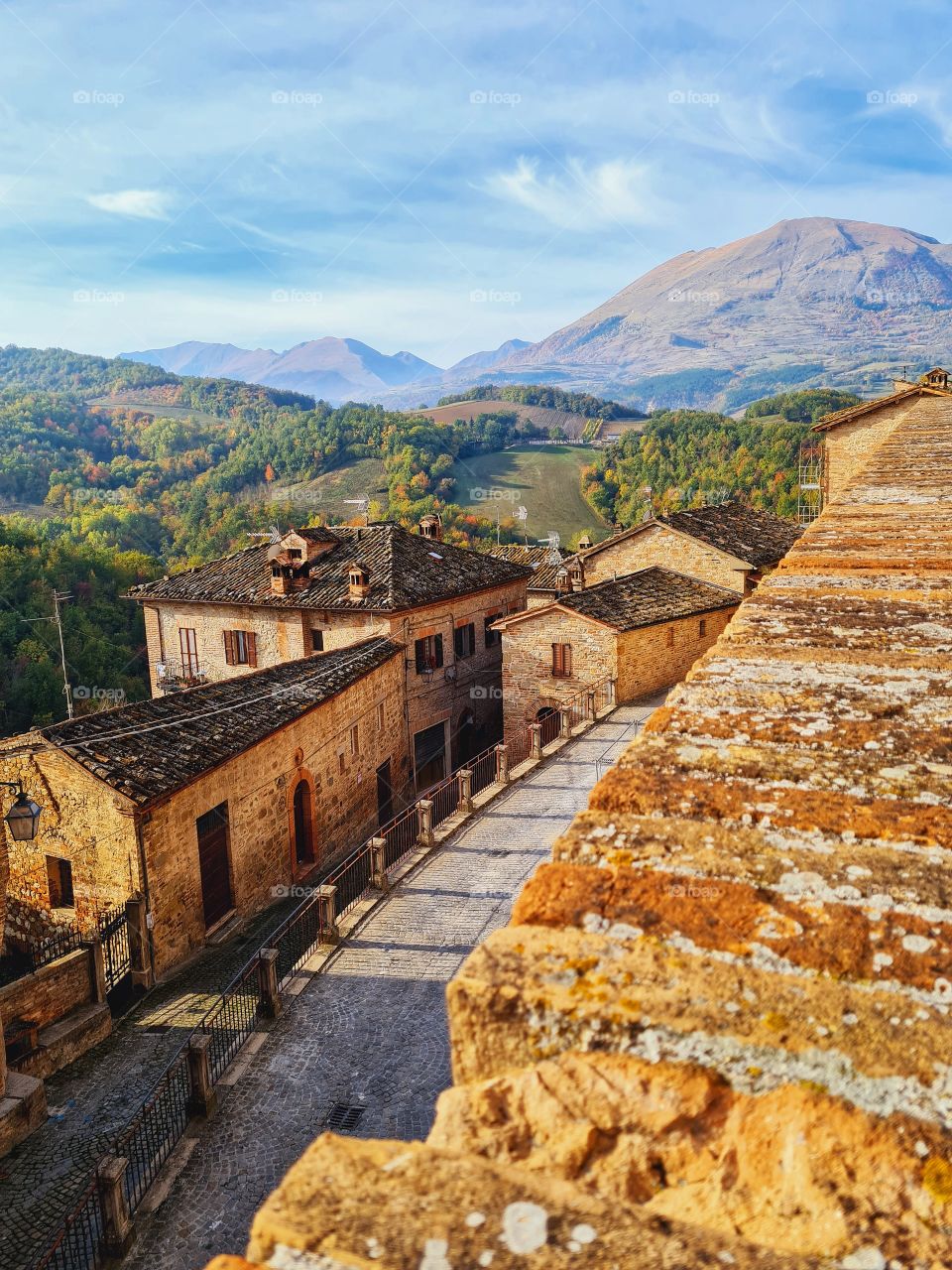 glimpse of the historic center of Montefortino located at the foot of the Sibillini Mountains