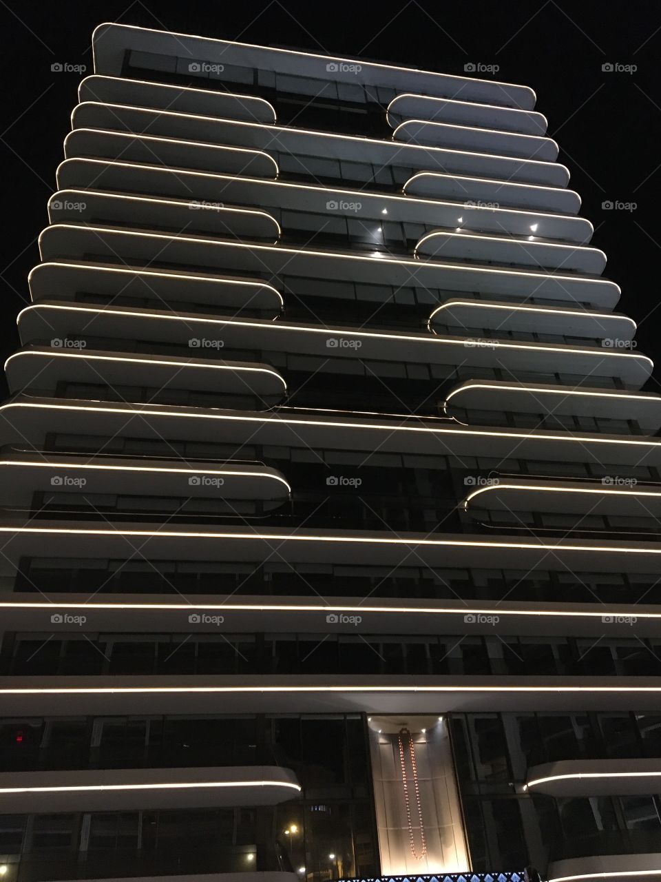 Modern building in the town at night