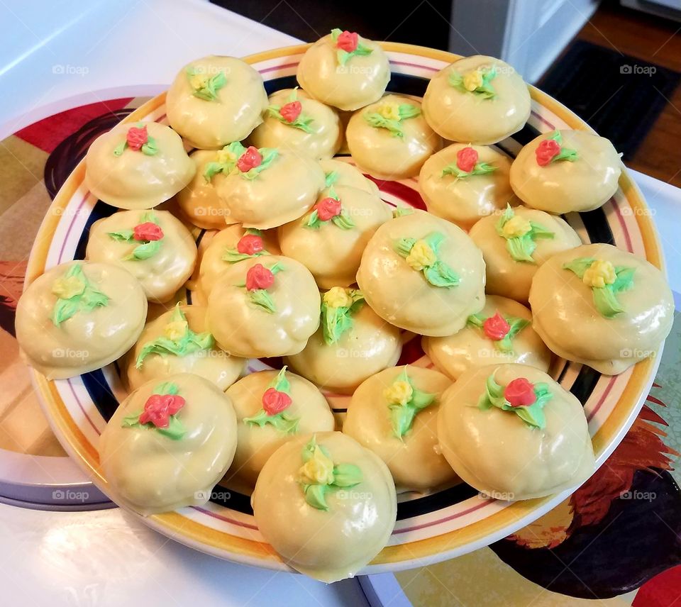 White-chocolate-dipped Easter sugar cookies.