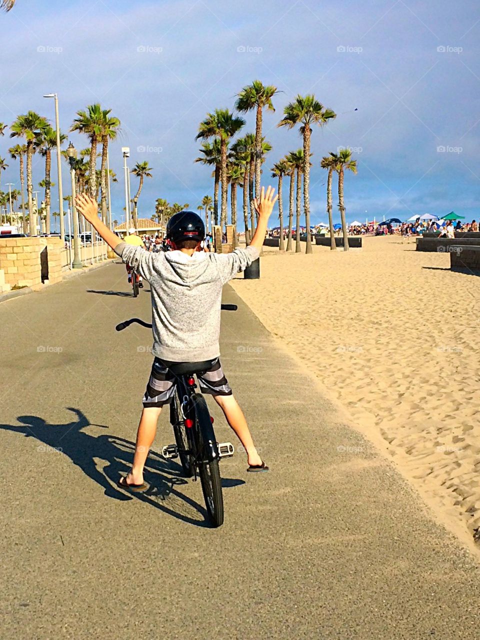 No Hands...No Feet. Balancing down the boardwalk.