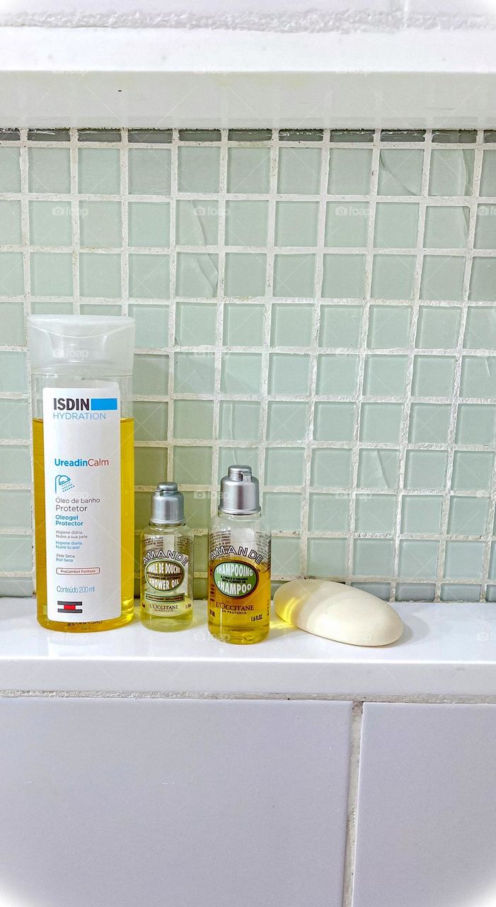 Bath oil with soap in the bathroom