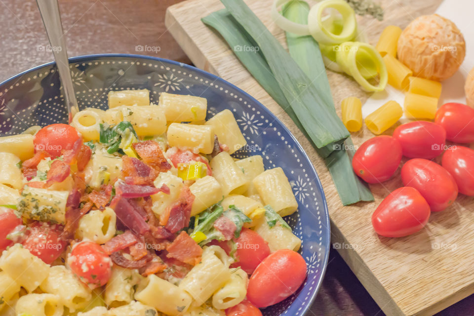 Close-up of pasta and vegetable