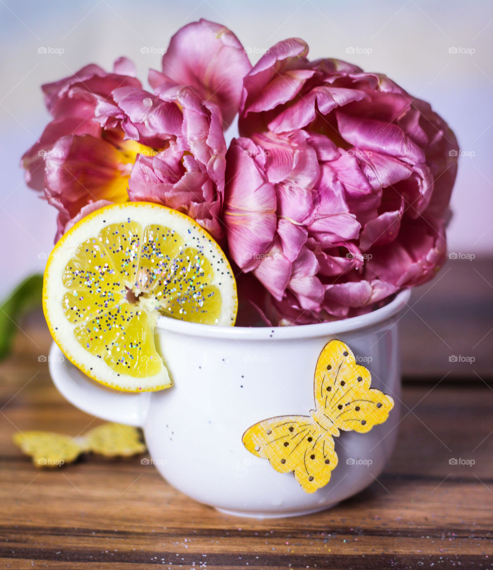 glitter lemon flowers teatime 