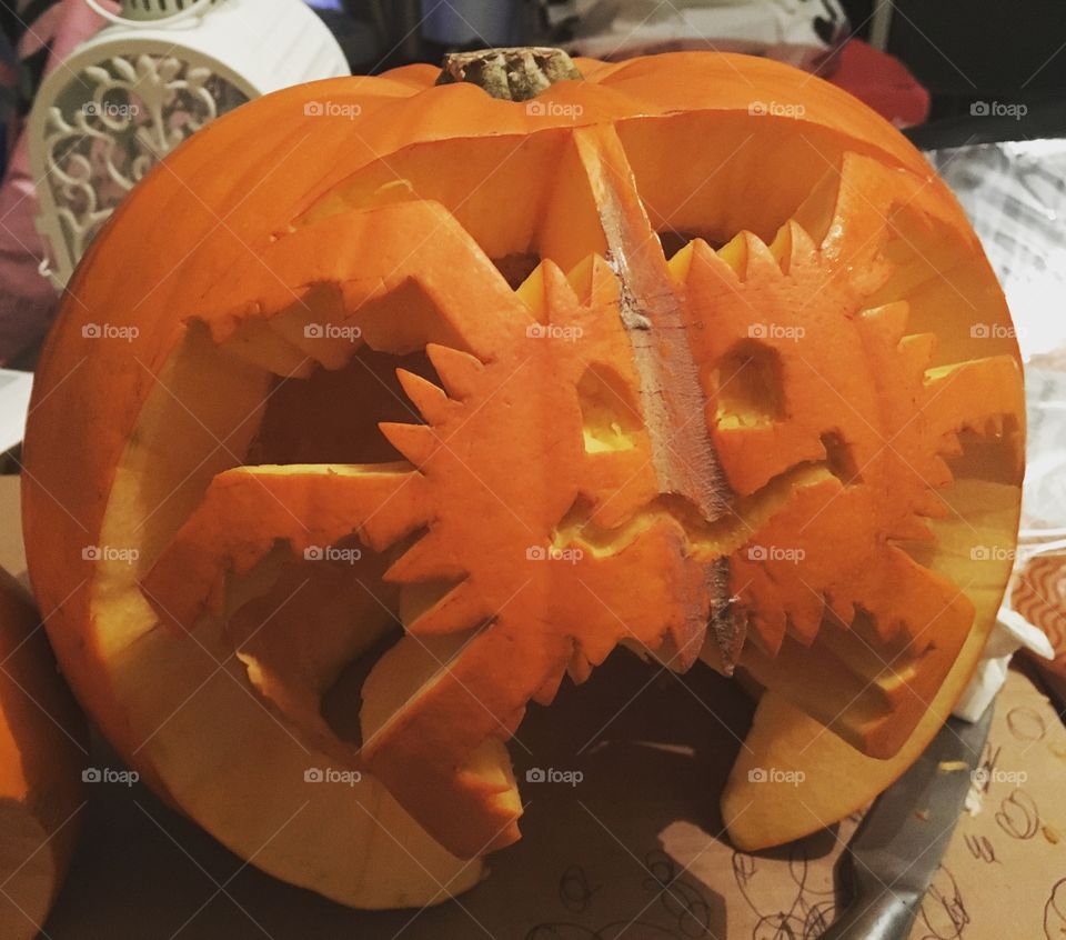 Spider carved pumpkin