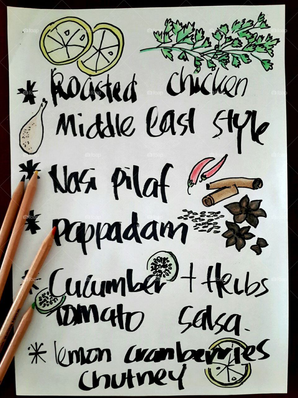 lunch menu. weekend lunch plan turned into drawings