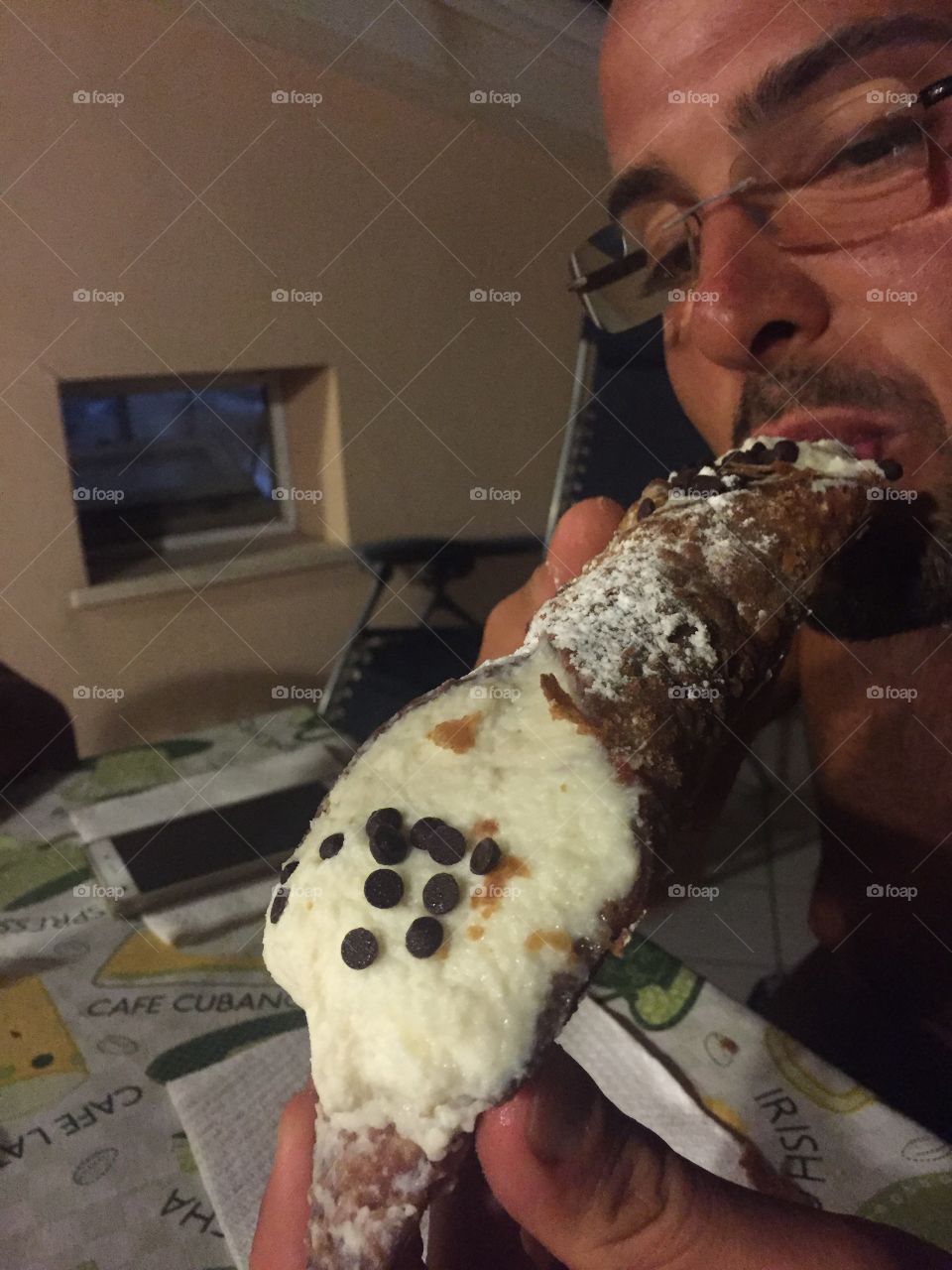 Man eating dessert food