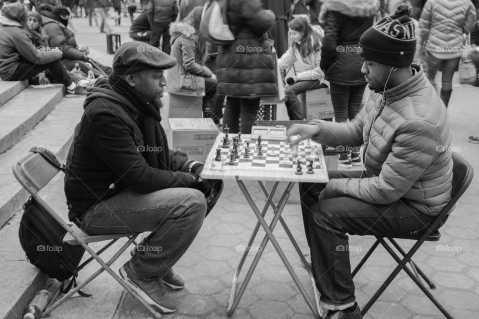 men playing chess on street in new York