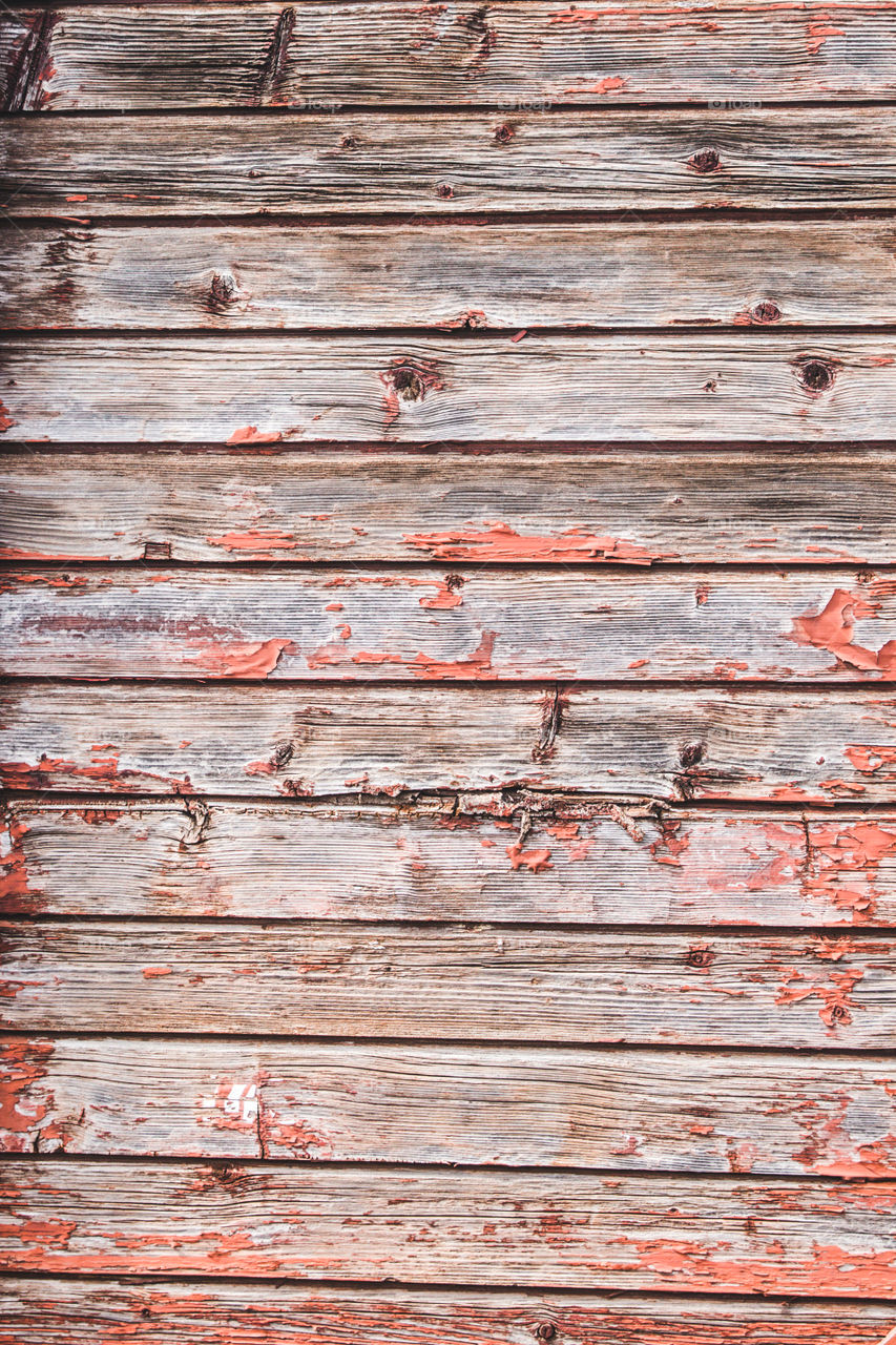 Flaking Paint On Old Wagon Wooden Side
