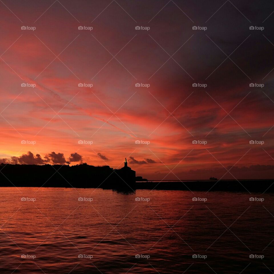 Sunset over Procida island, Naples, Italy