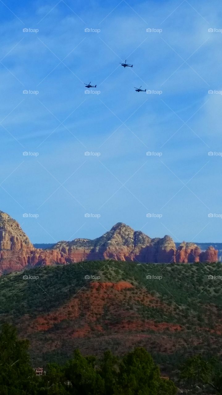 Fly by. Military training over Red Rocks