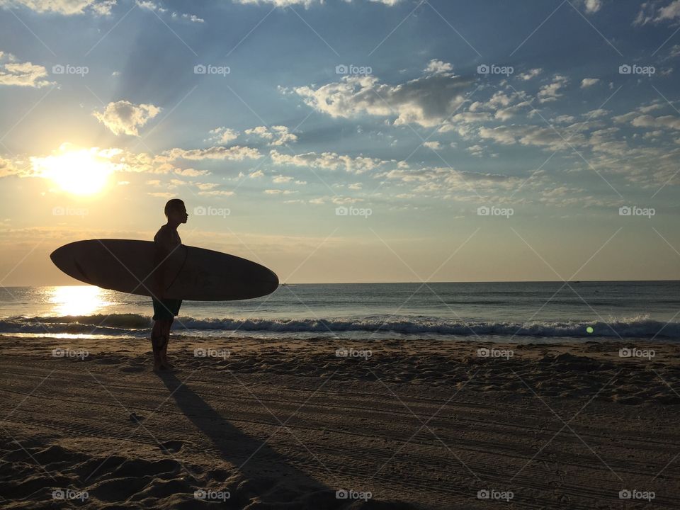 Surfer sunset jersey shore, beach, waves 