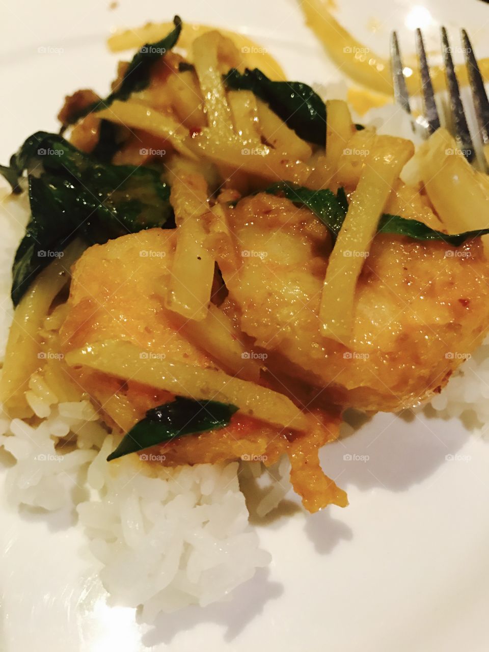 Thai Red Curry Shrimp on rice