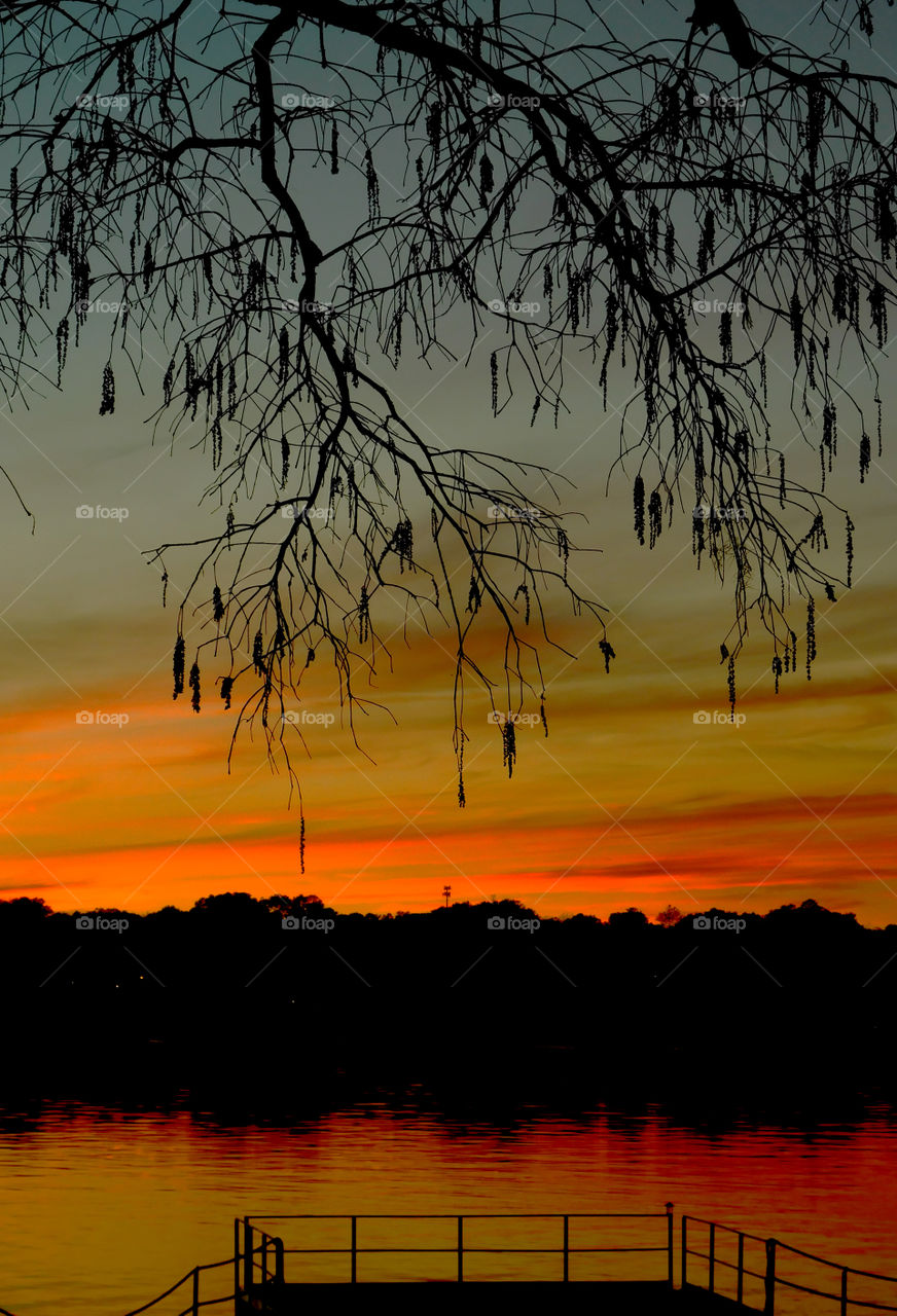 View of lake at sunset