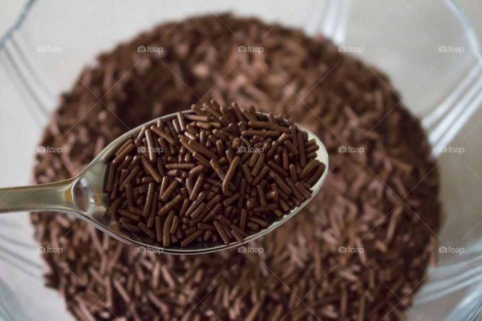 Chocolate sprinkles in spoon