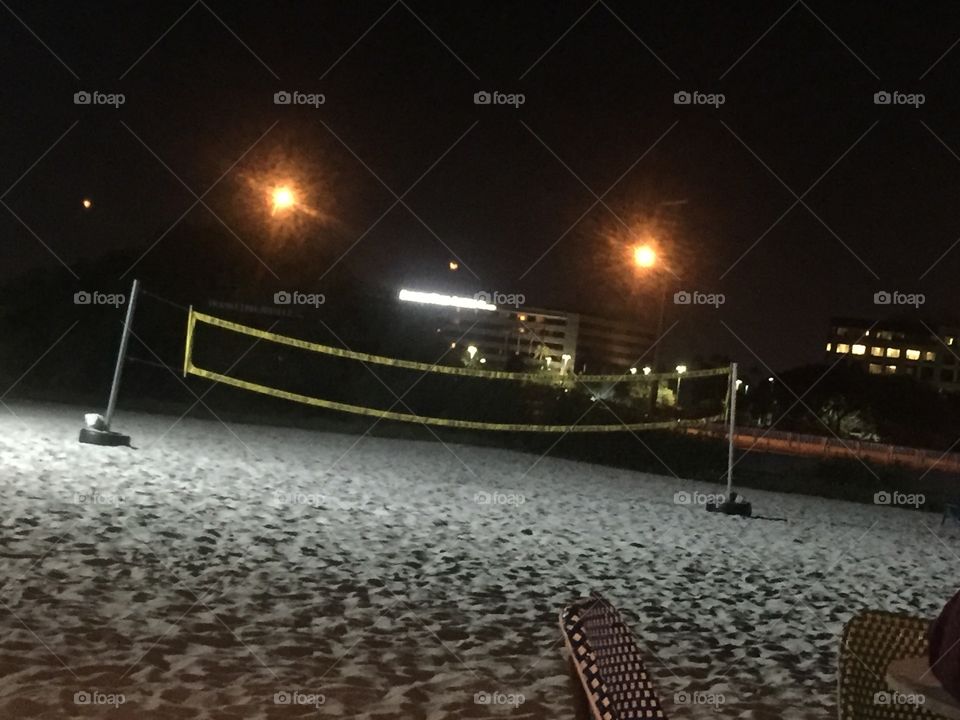 Beach volleyball at night, Tampa Bay, Florida 