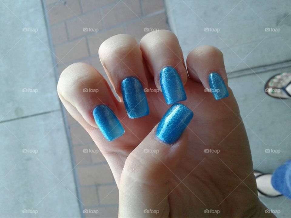 Blue Glittery Nails