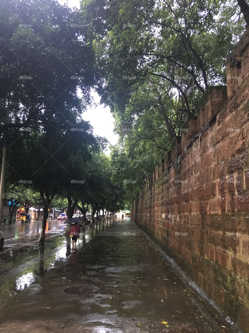 Old street wall in rainy day