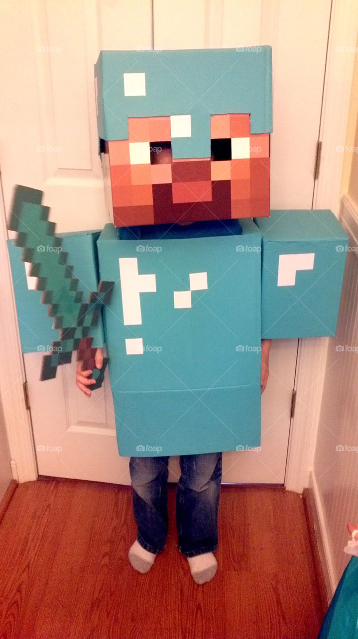 Steve, minecraft. my sons homemade minecraft Halloween costume
