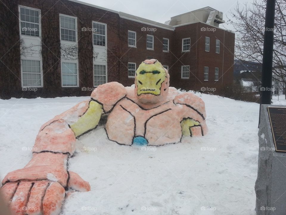 Snow Iron Man. Iron man made from snow at Norwich University