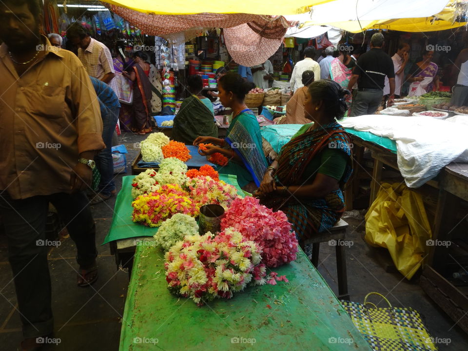 flowers on the market of Pondicheri India